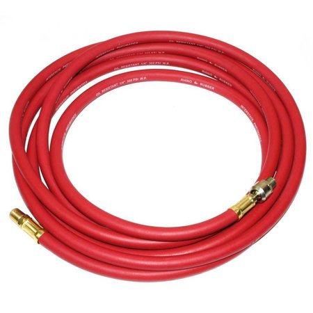 INTERSTATE PNEUMATICS Red Rubber Hose 1/4" x 15ft - with 1/4" Male Hose Barb x 1/4" MPT - Ball Swivel Connector & 1/4" MPT HA44-015EBS